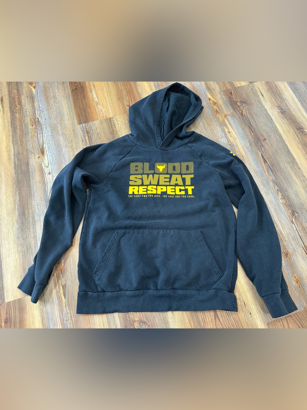 Under Armor Youth Large Hoodie with Yellow 'Sweat Respect' Graphic